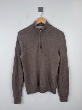 Hackett London Men Merino Cashmere Mix Taupe Half Zip Sweater Size Small